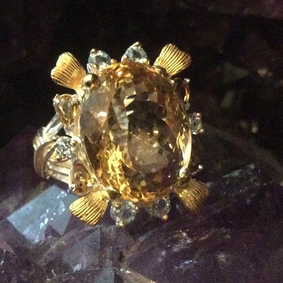 Magnificent,  Large AA+ Genuine Citrine & Tourmaline  Ring - Picture 9 of 13